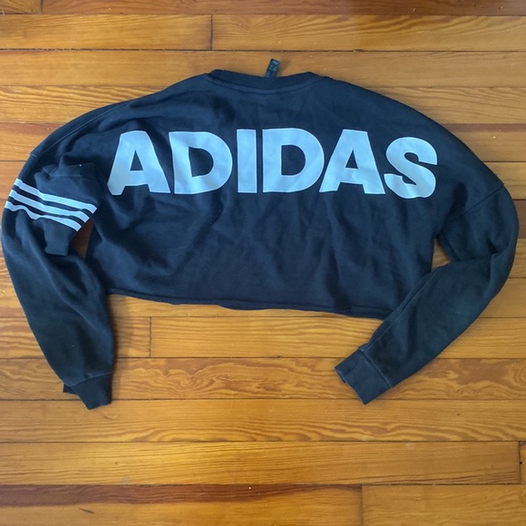 Adidas Black Crop Top Sweatshirt Long Sleeve - Picture 5 of 5